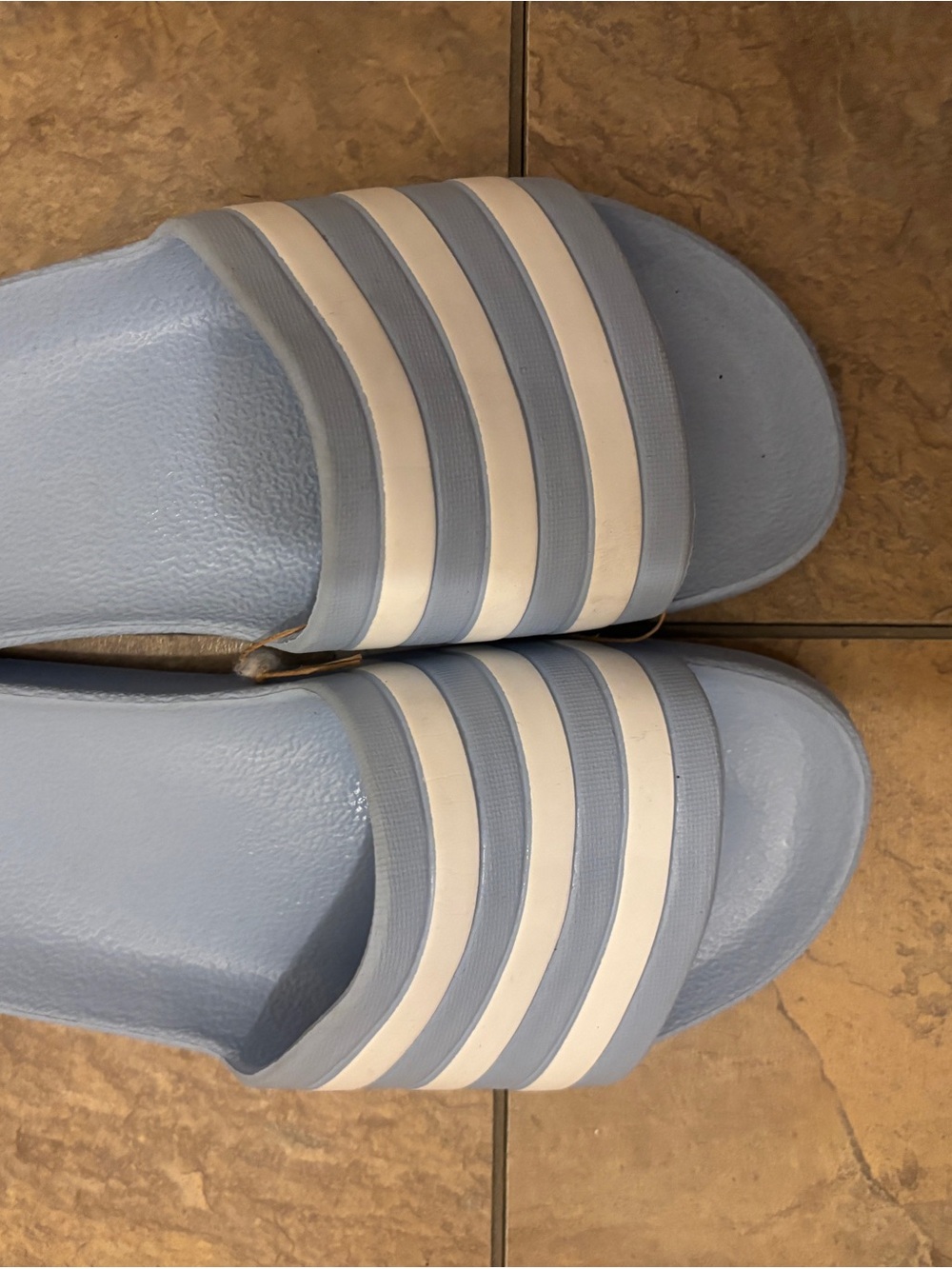 adidas Light Blue Slide Sandals with White Stripes - Women's Slides